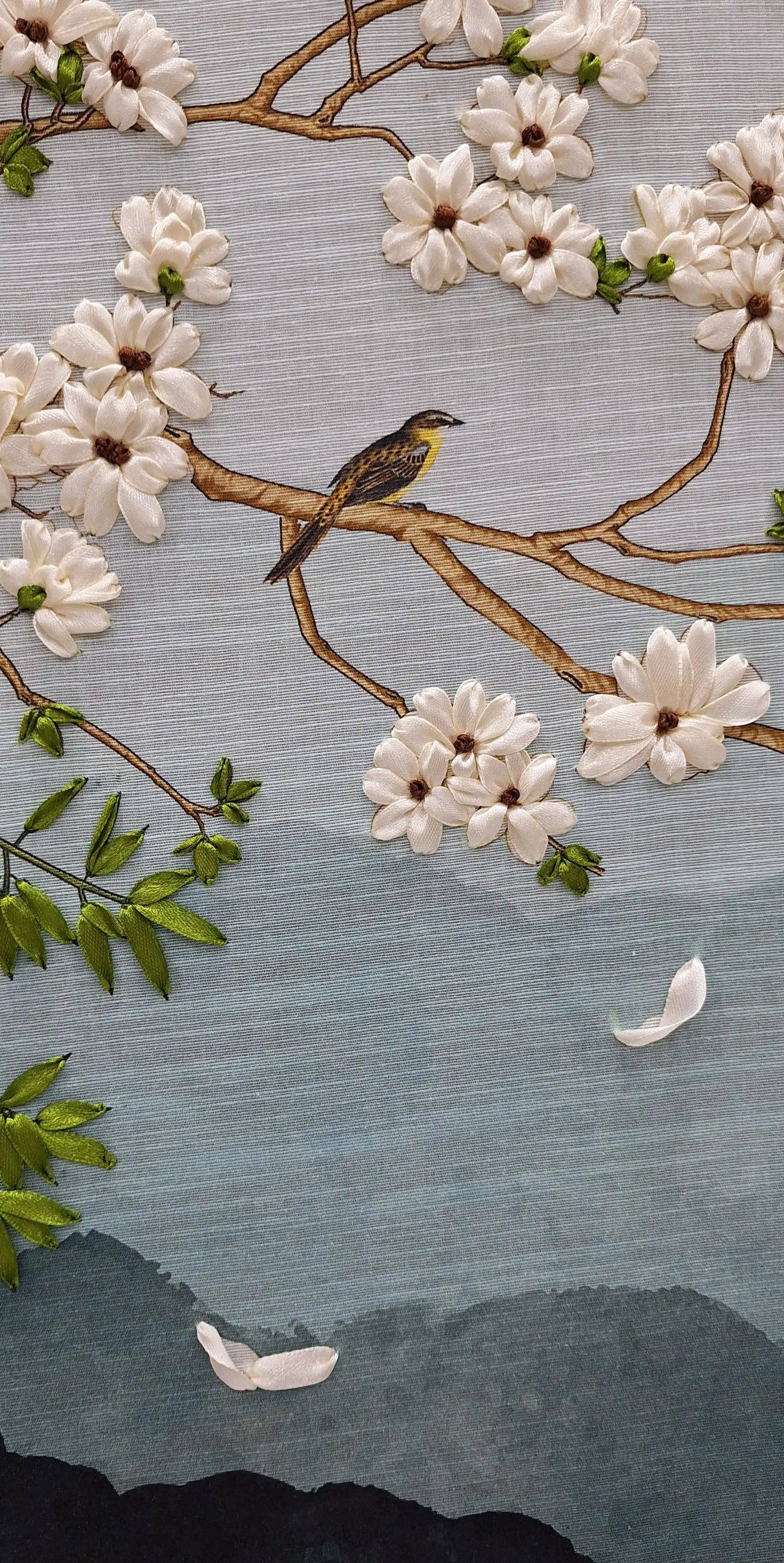 Cherry Blossom Serenity Ribbon Embroidery Wall Art