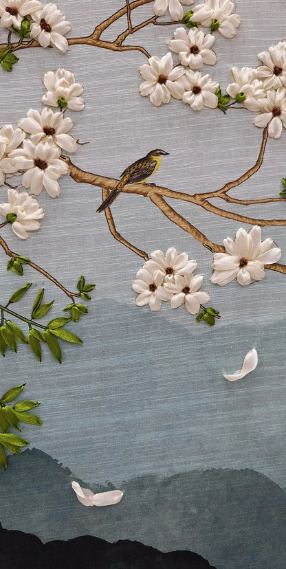 Cherry Blossom Serenity Ribbon Embroidery Wall Art