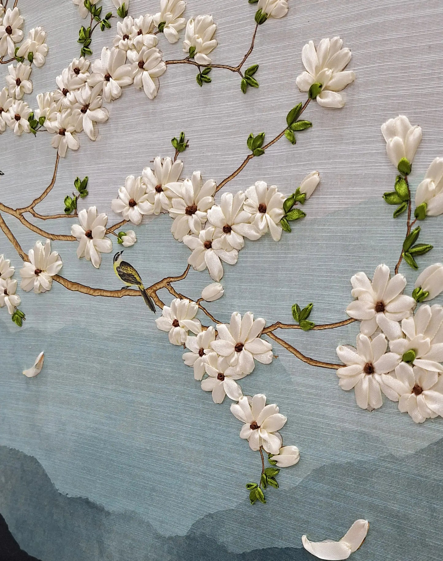 Cherry Blossom Serenity Ribbon Embroidery Wall Art