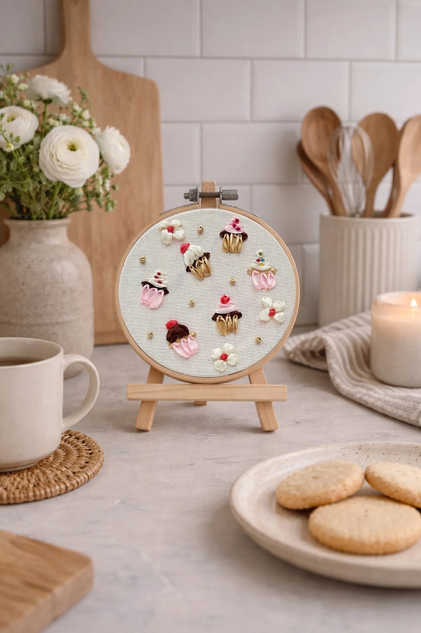 Cupcake & Floral – 4” Hoop