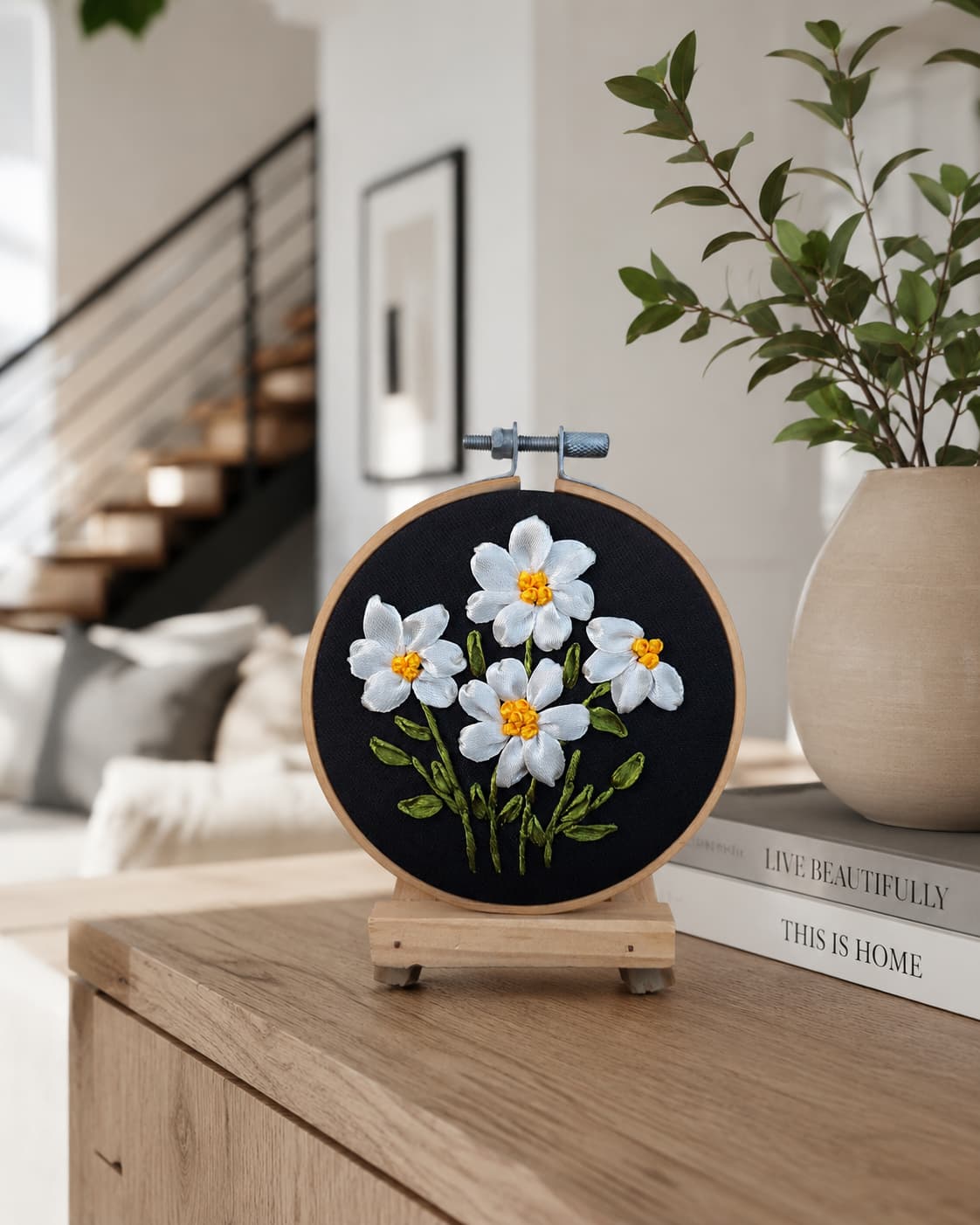 White Floral – 4” Hoop