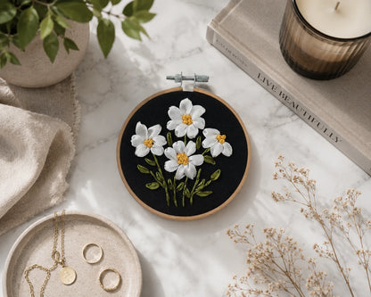White Floral – 4” Hoop