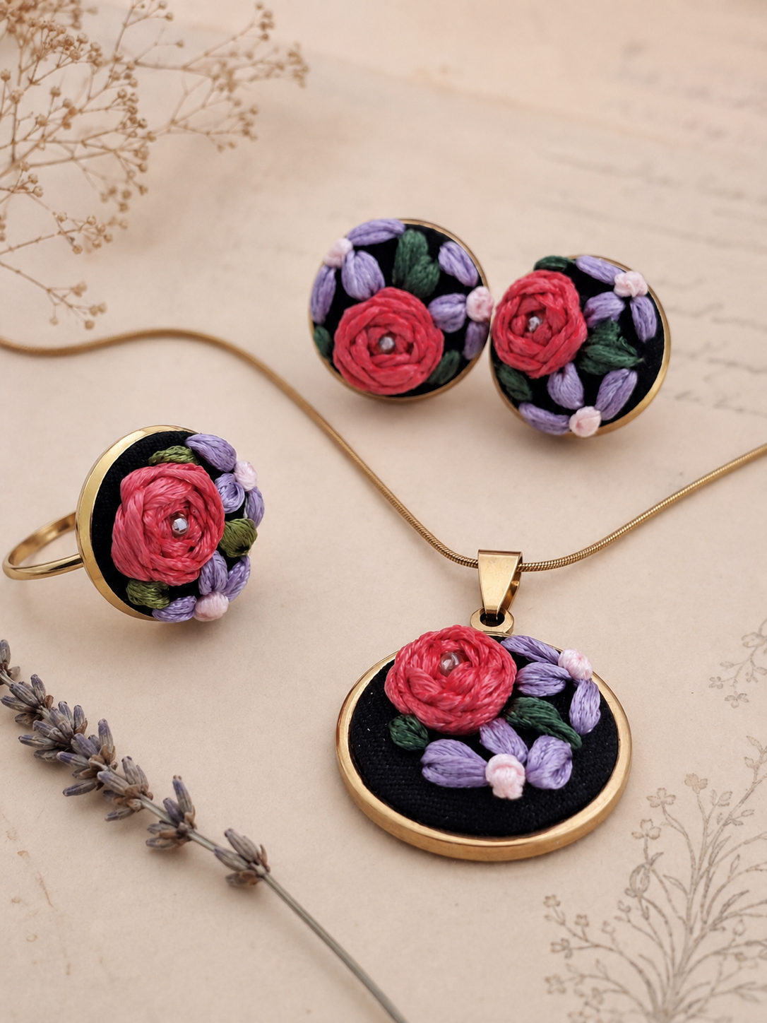 Lavender Bloom - Gold Jewelry Set