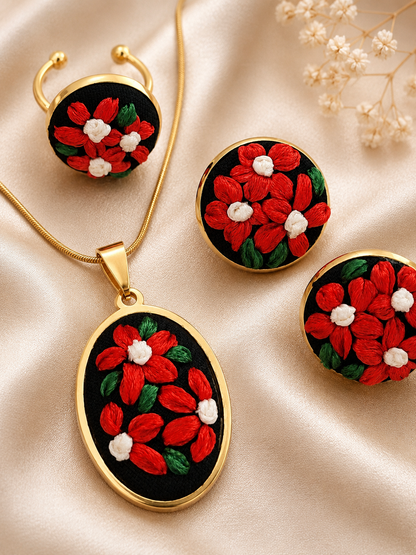 Scarlet Bloom - Gold Jewelry Set