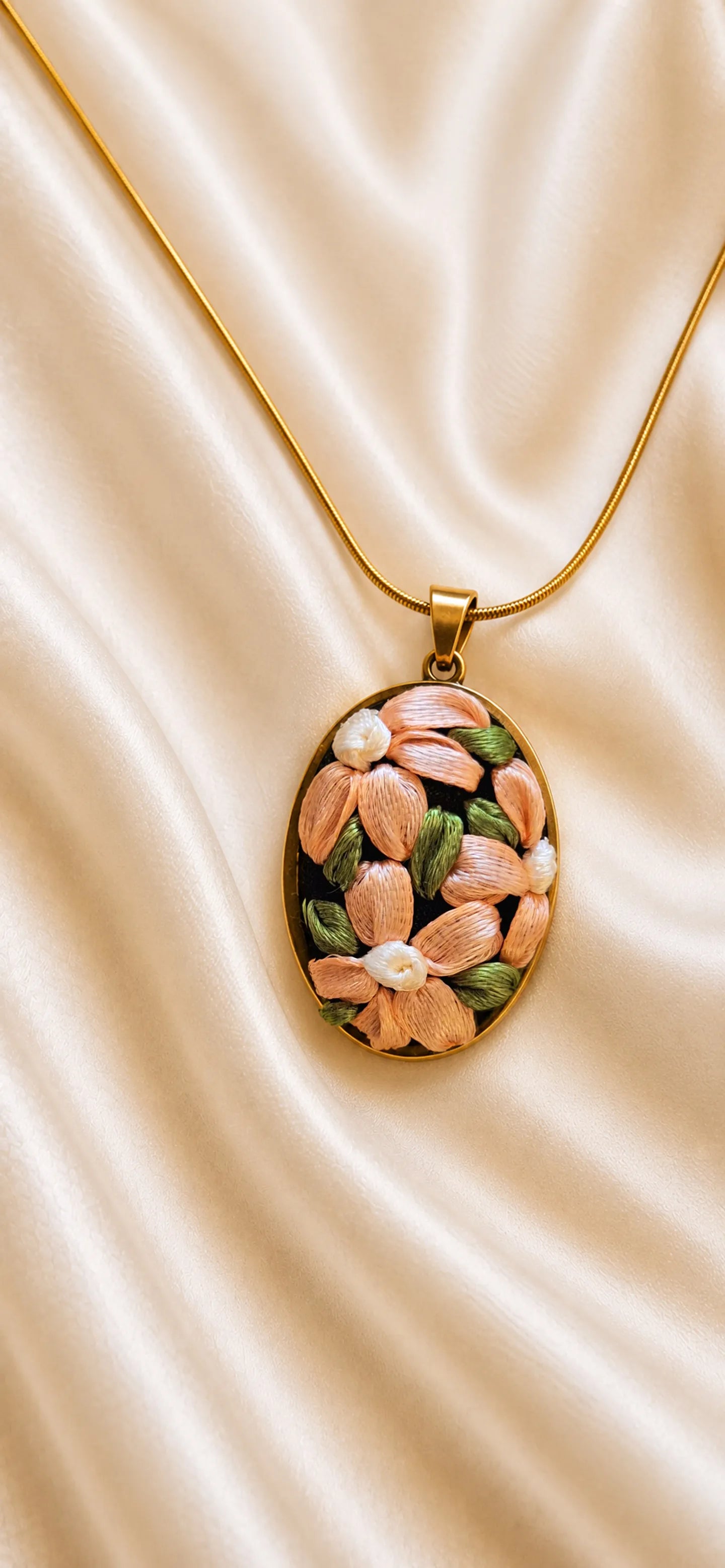 Peach Floral - Oval Pendant