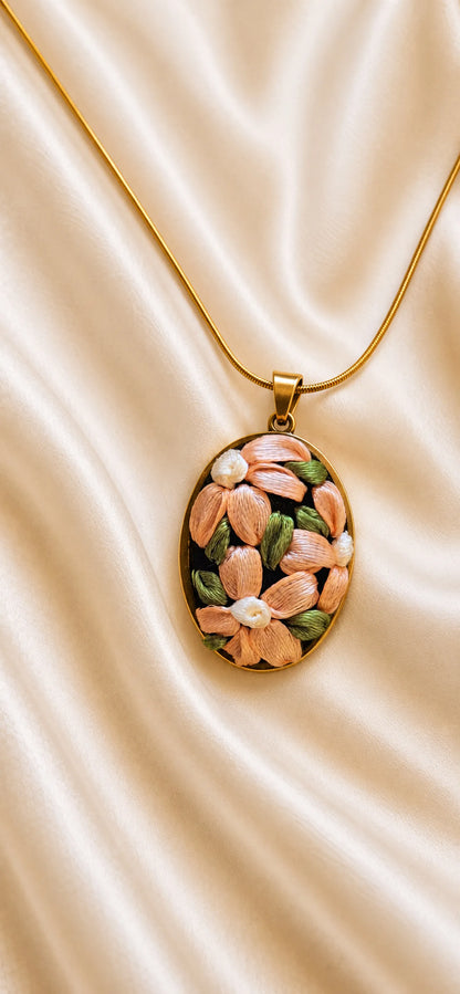 Peach Floral - Oval Pendant