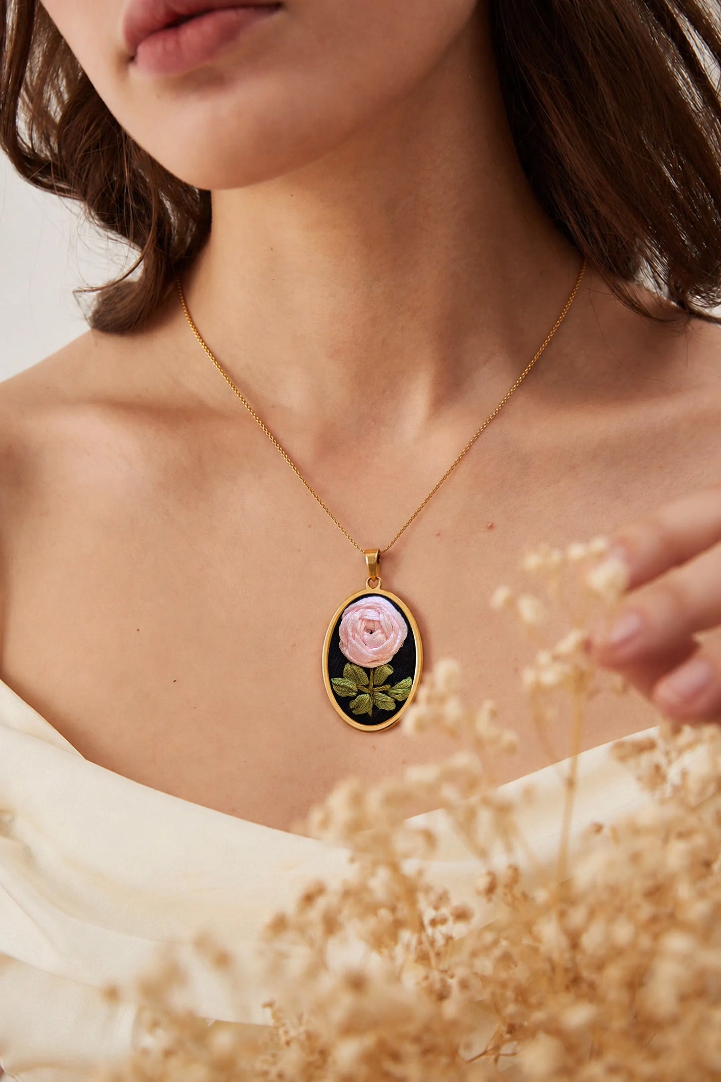 Pink Rose - Oval Pendant