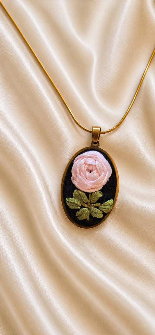 Pink Rose - Oval Pendant