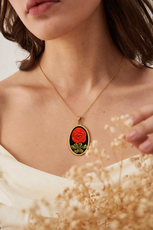 Scarlet Rose - Oval Pendant