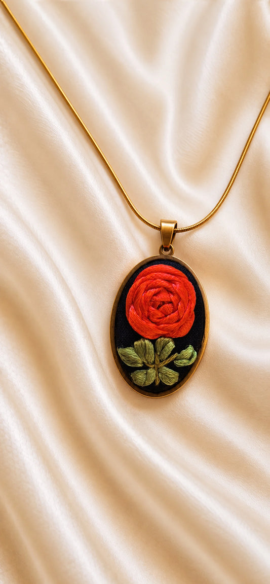 Scarlet Rose - Oval Pendant